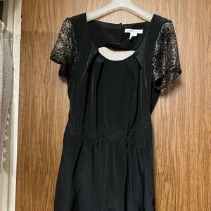 BCBGeneration Black Romper with Gold Sequins Sleeve Detail